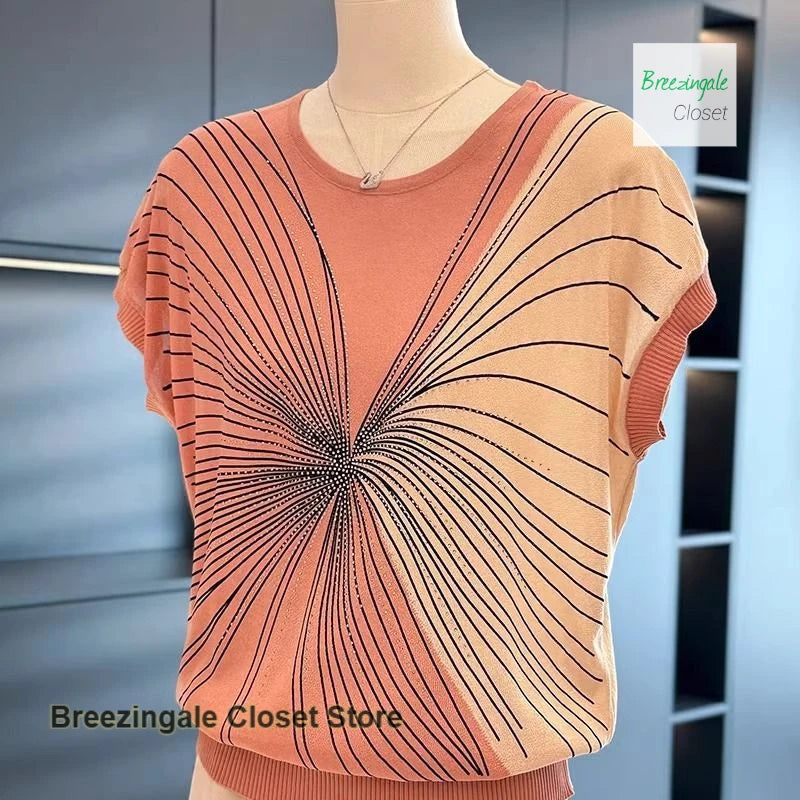 Korean fashion ice silk sweater women's summer dress new mother temperament T-shirt Joker middle-aged and old-aged tops.