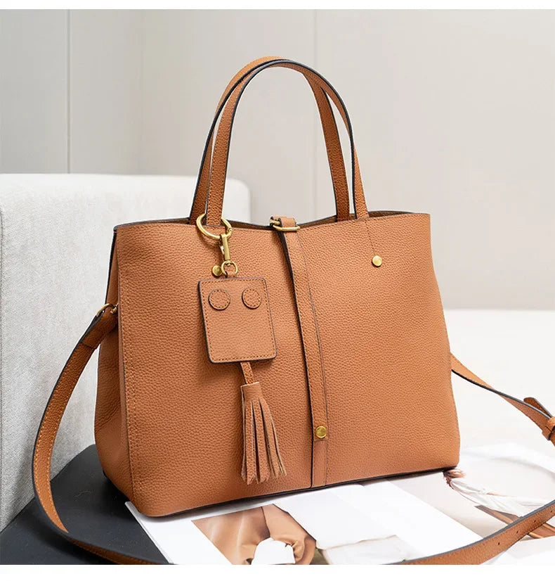 Female Soft Natural Cowhide Handbags Women Cow Genuine Leather Shoulder Bag Ladies Fashion Designer Luxury Retro Crossbody Bags