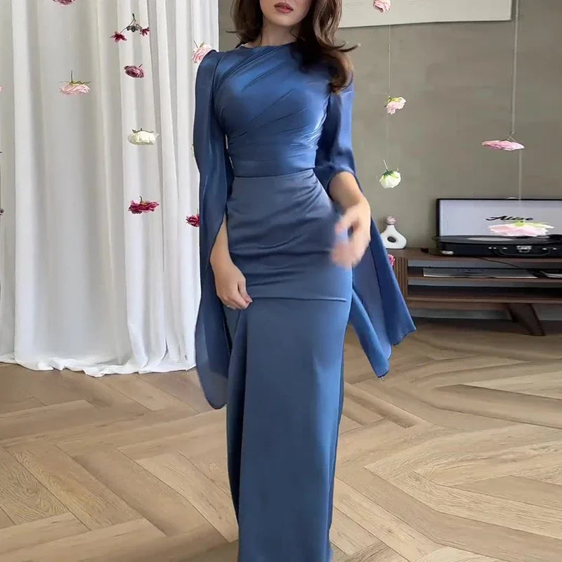 Women's Spring Solid Spliced Satin Maxi Dress Sexy O Neck Slim Bodycon Hip Long Dress Summer Batwing Sleeve Hollow Evening Dress