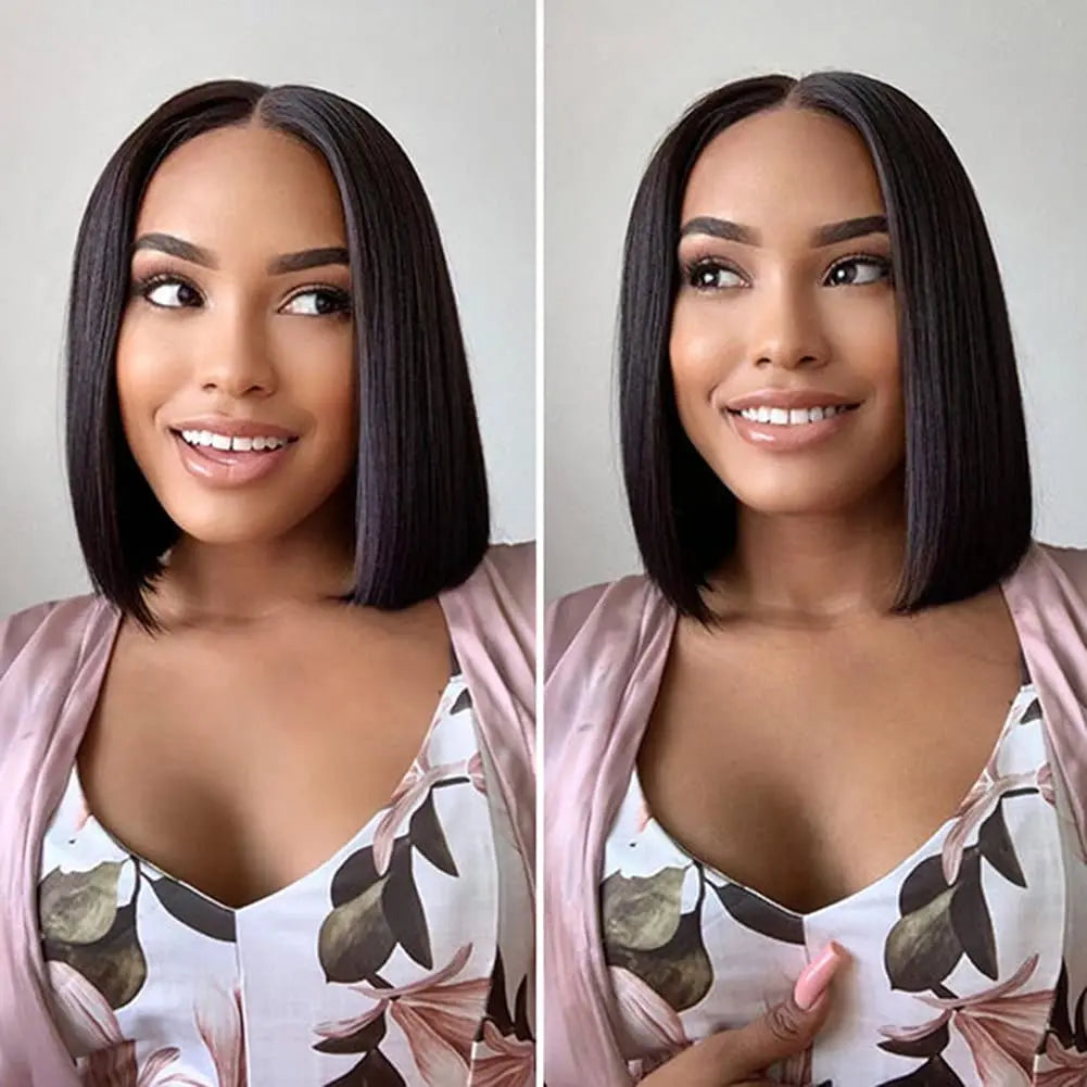 Straight Bob Wig Human Hair 200 Density Transparent 13x4 Lace Frontal Human Hair Wigs For Women Natural Color 100% Peruvian Hair