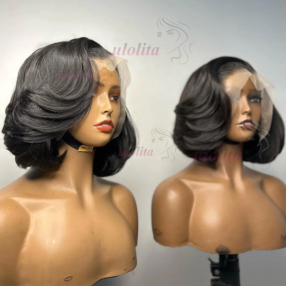 Layered Cut Straight Bob Wig Natural Color Lace Closure Wig Wear and Go 4x4/13x4 Glueless Wig Free Part Minimalist Lace Bob Wig