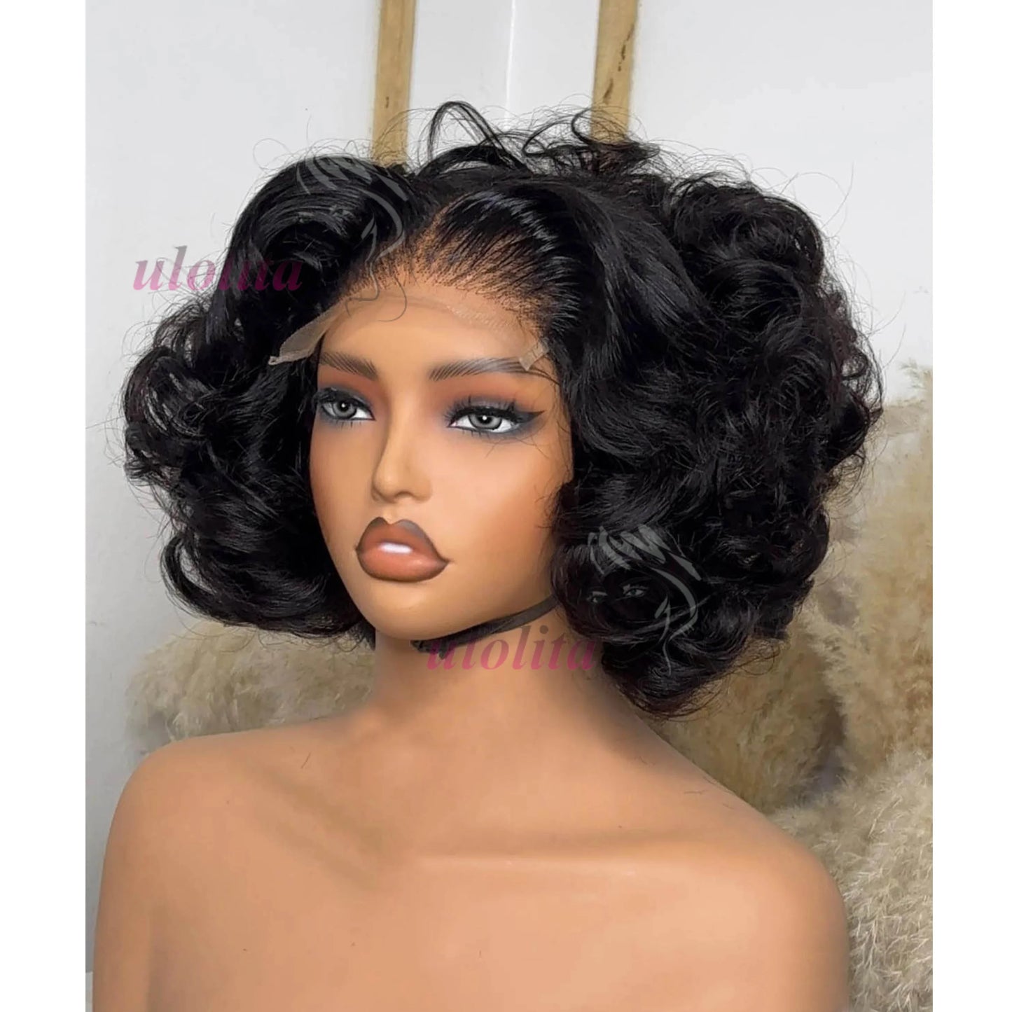 100% Raw Indian Virgin Hair Bouncy Wave 4x4 HD Lace Closure Wigs Wear and Go Ombre Chocolate brown #4 Bouncy Curly Glueless Wigs