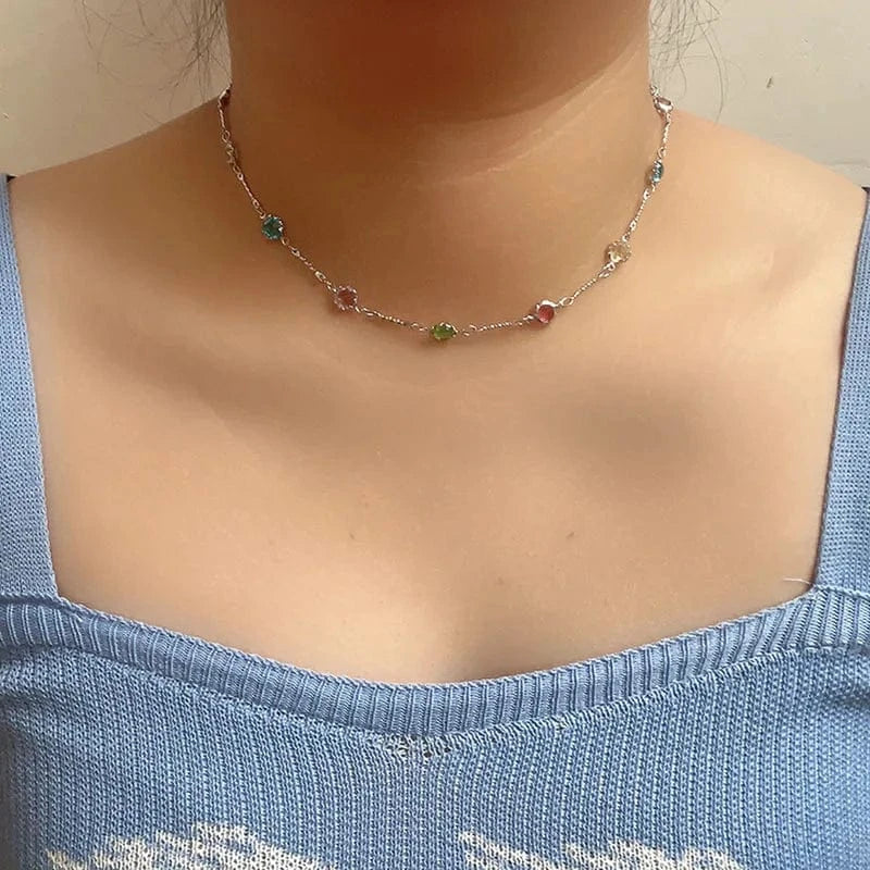 Colorful Natural Stone Necklace Spring and Summer 2024 New Collarbone Chain Simple Neck Chains