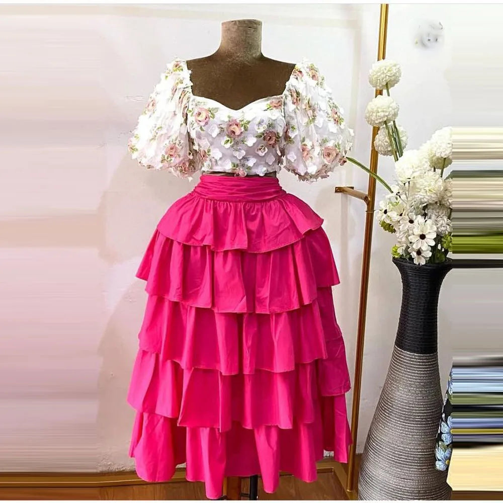 Elegant Fuchsia Satin Tiered Maxi Party Skirt for Women