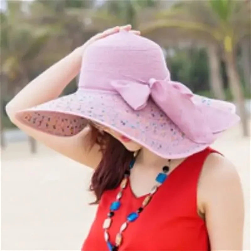 Hat Big-brimmed Cool Hat Women's Summer Sun Visor Sun-Proof Foldable Straw Hat UV-Proof Beach Sun Hat Summer Face Covering