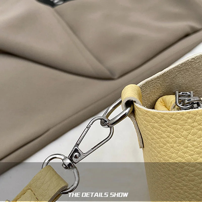 Fashion Design Women Bucket Bag Brand Trendy Basket Bag Versatile Simple Solid Color Texture Women's Bag Shoulder Crossbody Bag