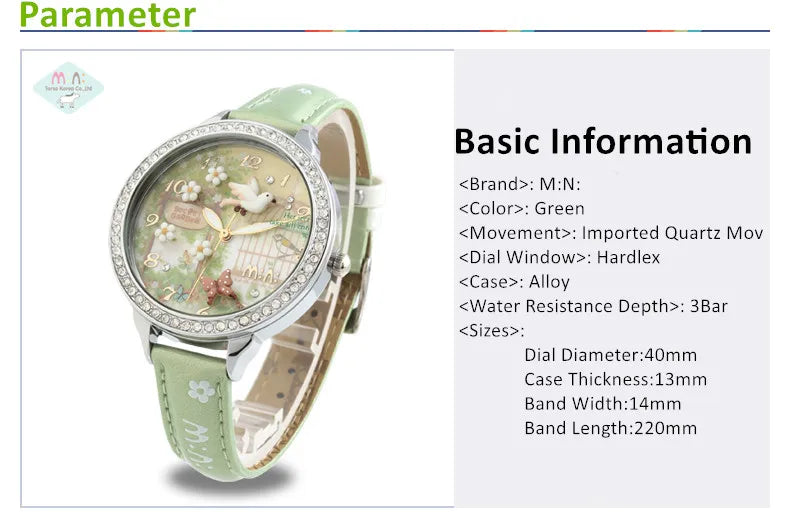 M:N: Brand Fashion Watch Ladies Luxury Hand-made 3D Bird Girl Gift Quartz Wristwatches Waterproof Luminous for Women Reloj Mujer