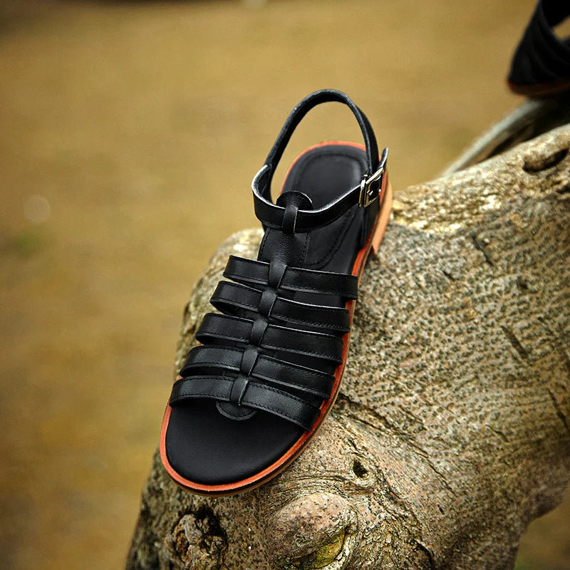 Summer Leather Handmade Gladiator Buckle Sandals for Women