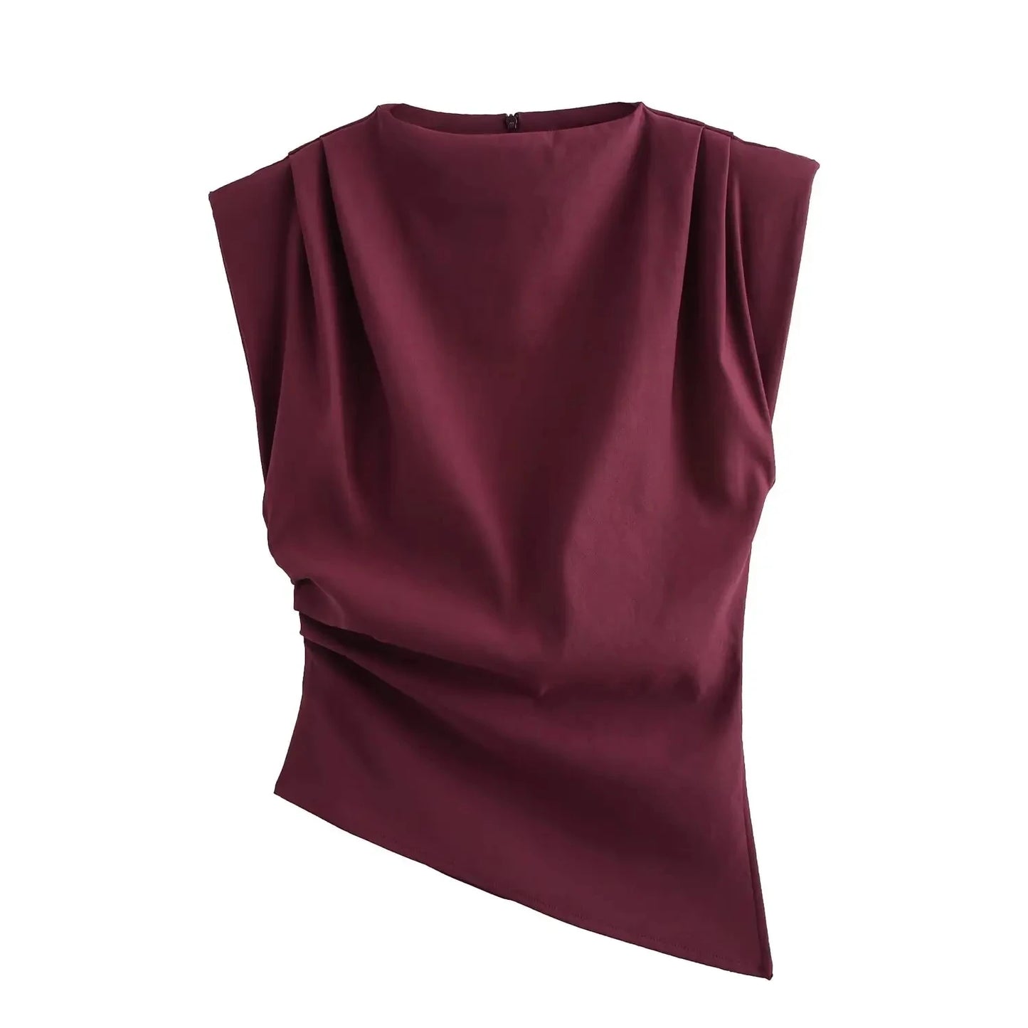 Retro Solid Color Asymmetrical Zipper Top for Women