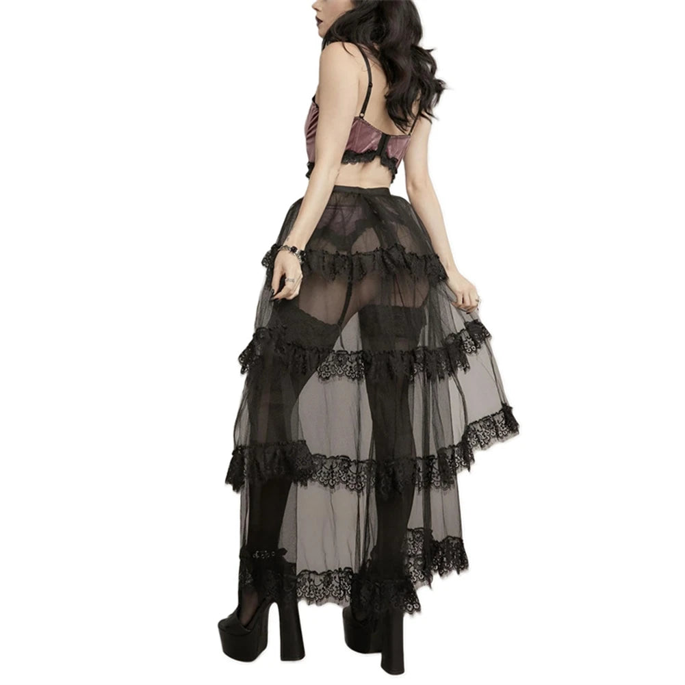 Women Punk Puffy Ruffle Tutu Bustle Skirts Sexy Steampunk Cocktail Party Tie-on Overskirt Gothic Tulle Skirt for Female