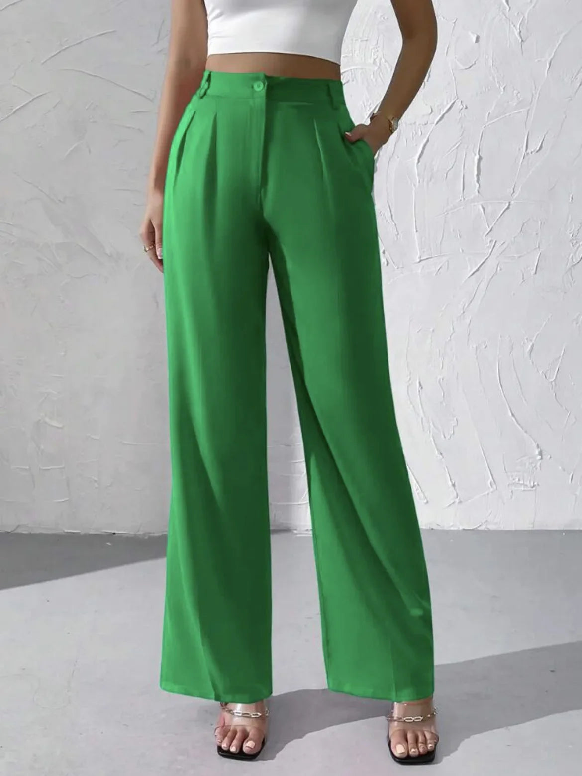Elegant Pure Color Draped Wide Leg Suit Pants for Women High Waist Long Trousers Fashionable Business Casual Loose Fit