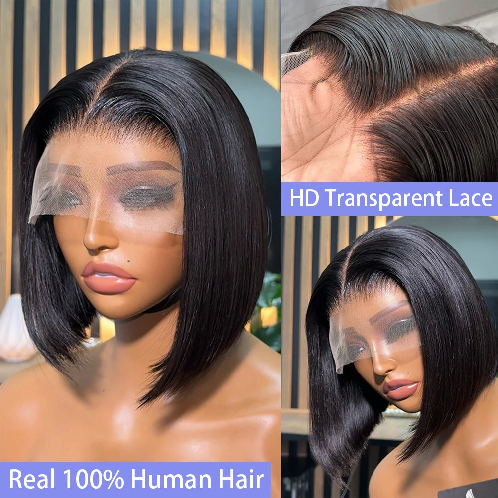 200% Density 12 14 16 Inch Straight Bob Vietnamese Black Human Hair Wig 13x4 4x4 Closure Lace Frontal Short Bob Human Hair Wigs