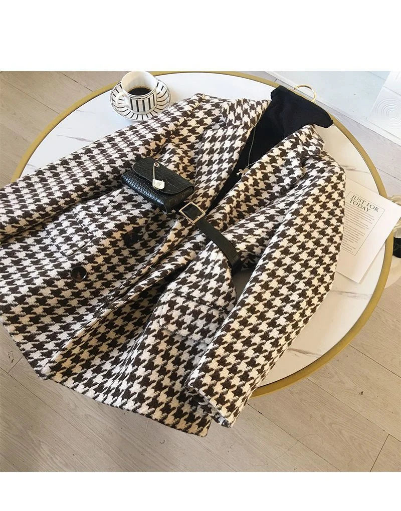 Thick Plaid Blazer Women Wool Coat 2025 New Spring And Autumn Suit Jacket Female Tide Ins Woolen Coat Blazer Femme Tops Outerwe