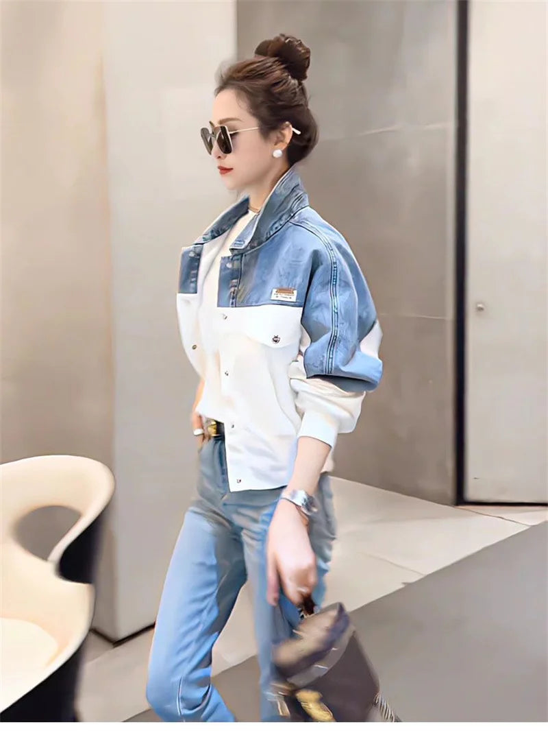 Short Denim Jacket Women Loose 2024 Summer Spring And Autumn Coat Women Slim Sweet Jacket Joker Coat Color Matching Embroidery