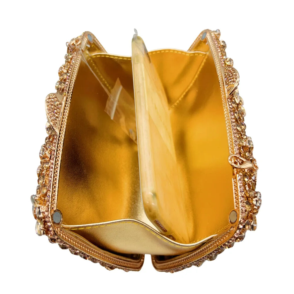 XIYUAN Hot-selling Luxury Carved Lilac Flower Clutch Purse Full Diamond Evening Bag Women Wedding Bridal Handbag Party Purses