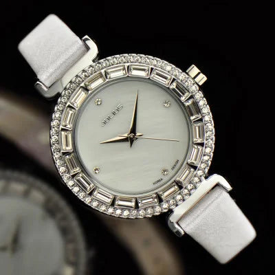 Mother-of-pearl Rhinestones Julius Lady Women's Watch Fashion Hours Bracelet Real Blue Leather Girl's Birthday Gift Box