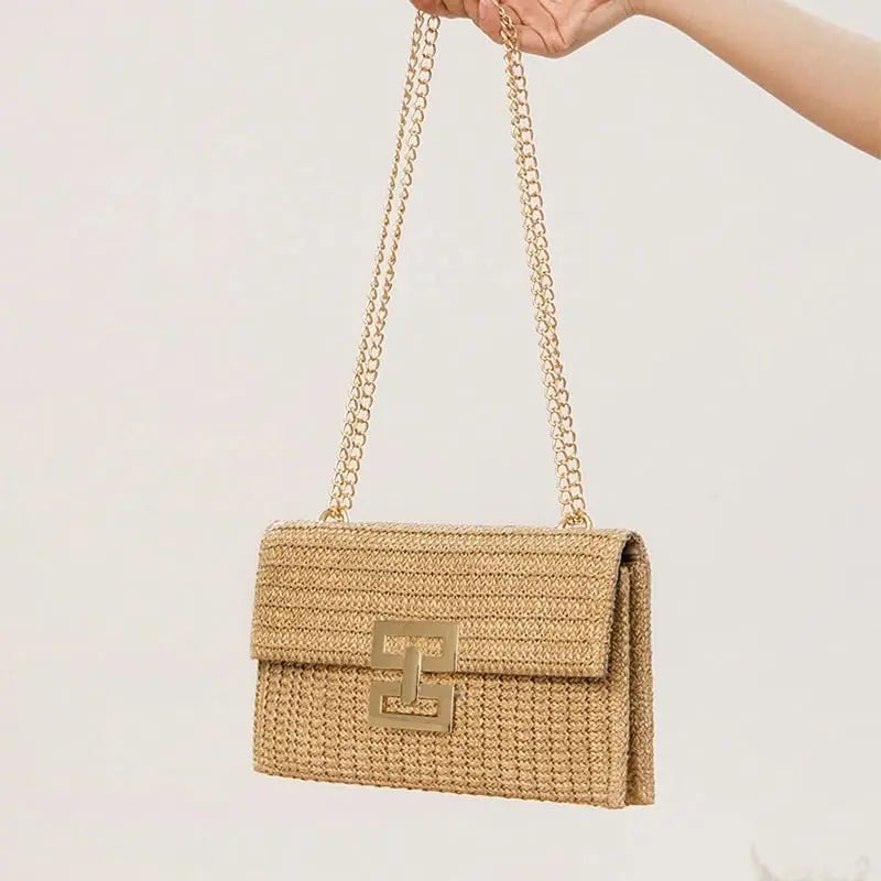 Straw Envelope Evening Party Handbag Fashion Women Weave Pattern Gold Clutch Messenger Purses Lady Daily Commuting Wallet Bags