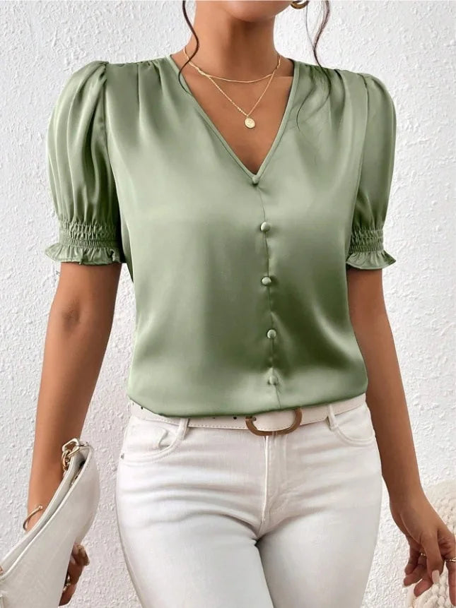 Elegant Satin Loose Fit Blouse for Women Summer Office
