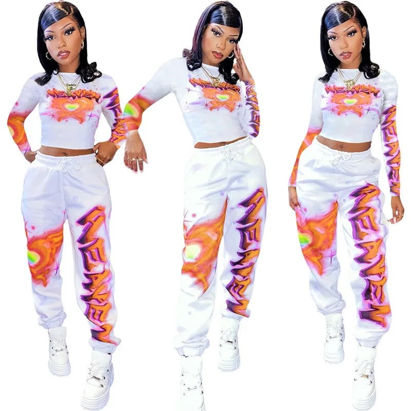 High Quality 2 Piece Outfit for Women Set Casual Sweat Suit Crop Sweatpant Joggers Tracksuit Fall Clothes Wholesale Dropshpping