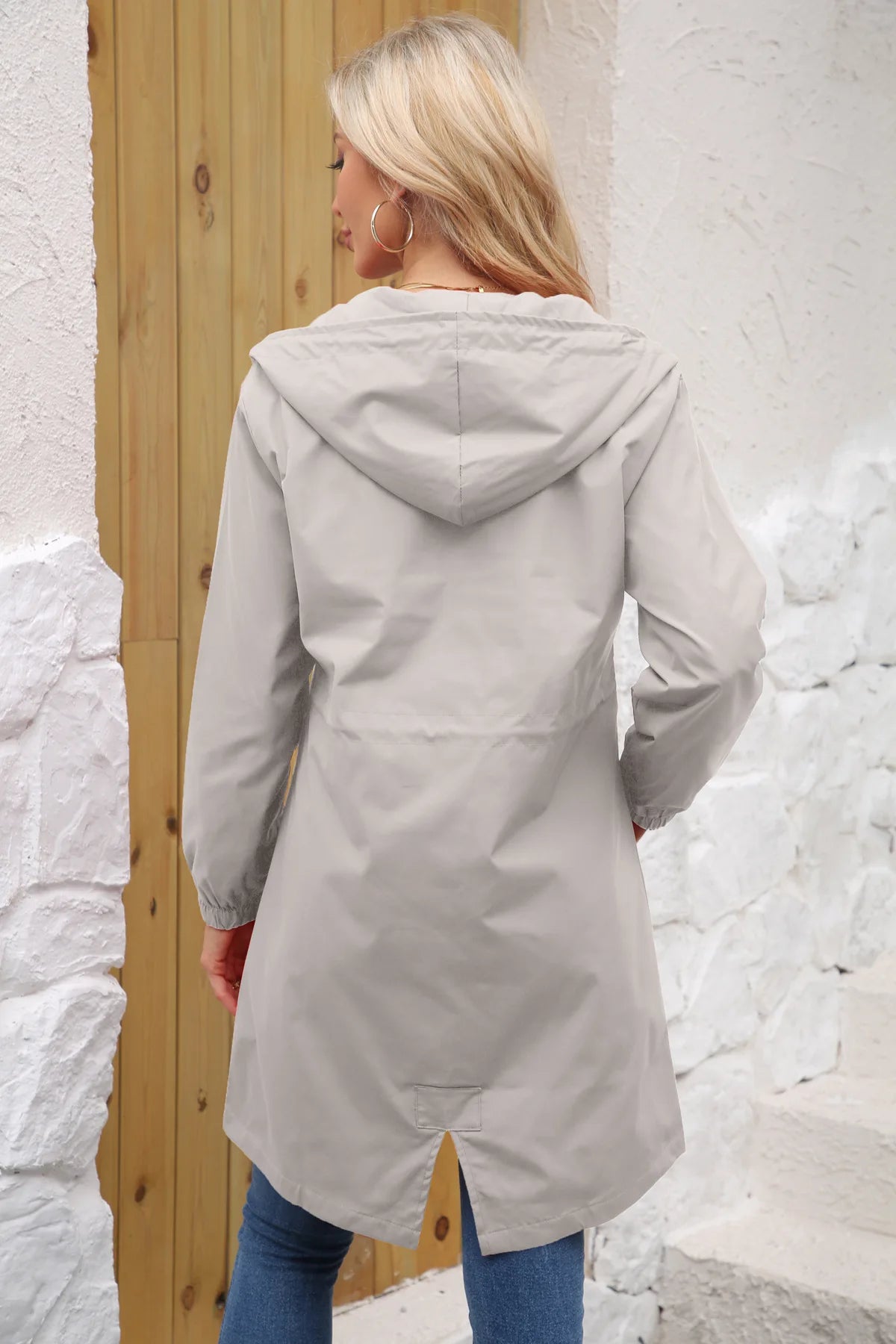 Spring Autumn Women's Trench Coat Water-Repellent Hooded Windbreaker Outdoor Loose Casual Zipper Long Jacket