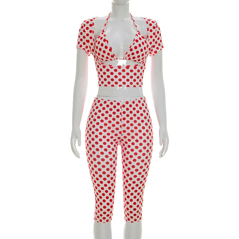 Dot Print Sexy Sling Tank Tracksuit Sets for Women