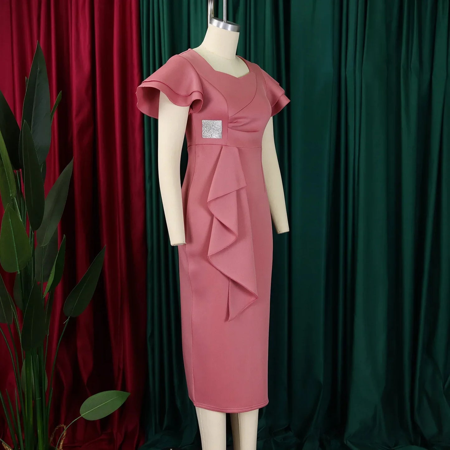 Elegant Pure Color African Style Wrap Dress D3310 New Fashionable Transoceanic Dress with Lace Trim Elegant African Dress