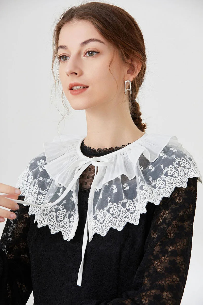 Removable Lace Doll Fake Collar Women Tie Ladies White Shawl Wrap Detachable Embroidered Lapel False Collar Clothes Accessory