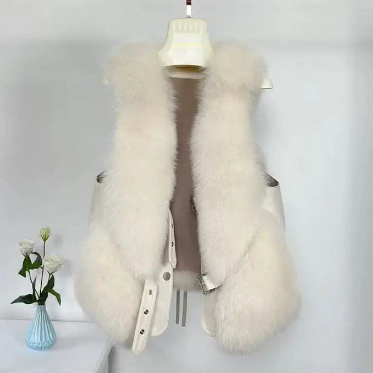 2025 Autumn Winter Women Vest Short Style Splicing Solid Color Fur Coat New