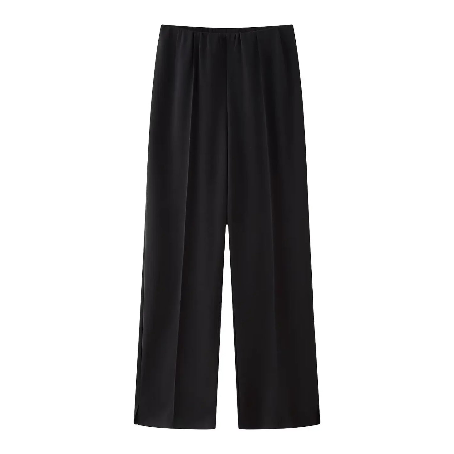 Elegant Women Casual Solid Pants Suits Round Neck Full Sleeve Shirt Wise Leg Straight Pant Suit Lady New Basic 2 Pieces Set 2025
