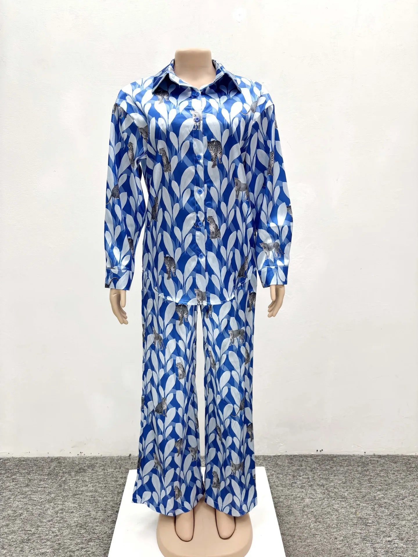 Pant Set Women Two Piece Sets Print Loose Casual Matching Sets Y2k Streetwear Shirt Tops Wide Leg Long Pants High Waist 2025