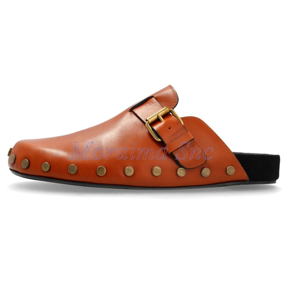 Studded Western Buckle Mules