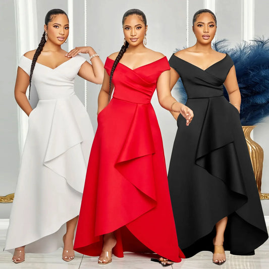 Sexy Slimming Solid Color Off-Shoulder Maxi Dress S10629 European And American Style Smooths Your Silhouette