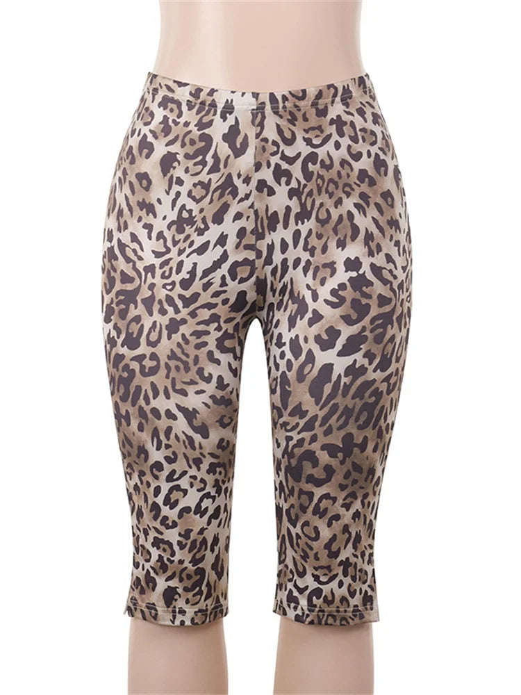 Weird Puss Leopard Print Cropped Pants Women 2025 Spring Summer Trend Wild Elastic Waist Buttoms Classic Skinny Basic Streetwear