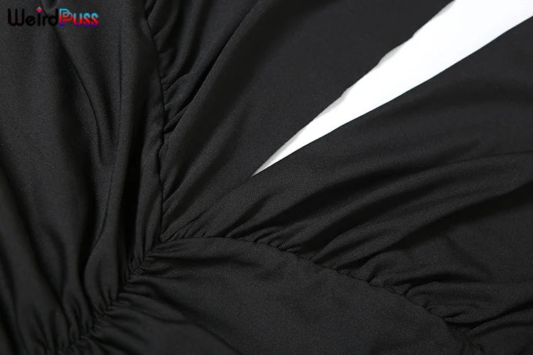 Weird Puss Deep V-Neck Halter Dress Woman Summer Ruffles Splits Backless Elegant Patchwork Solid Party Coquette Sexy Vestidos
