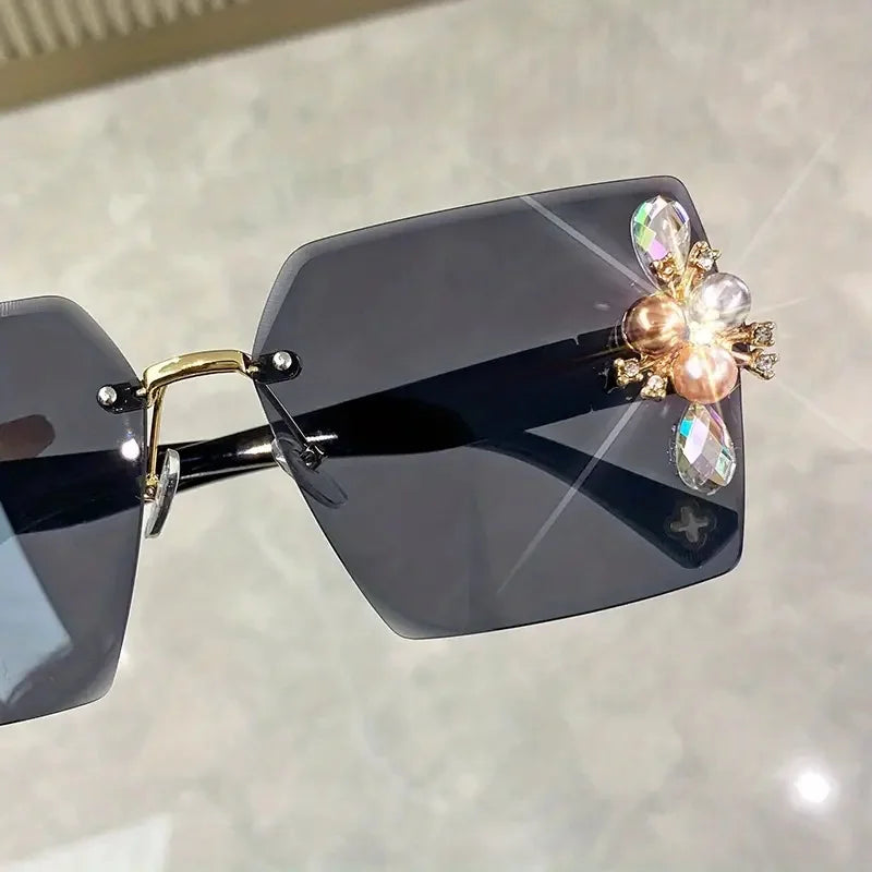 Rhinestone Decor Fashion Fashion Glasses For Women Men Casual Gradient Rimless Glasses For Summer Beach Rave Party