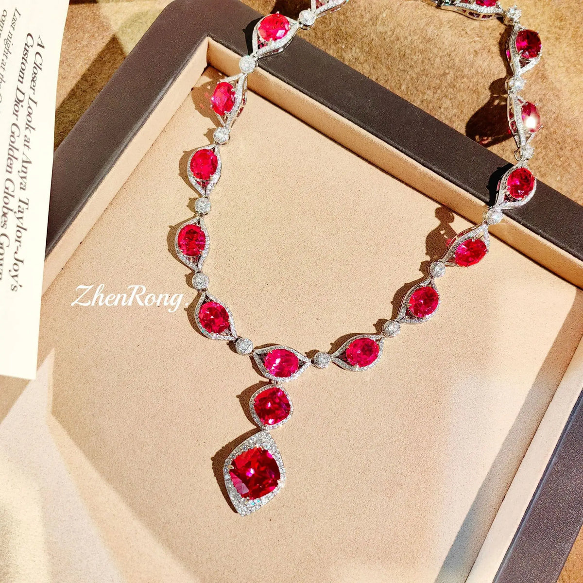 Ruby Red Cubic Zirconia Statement Necklace for Women