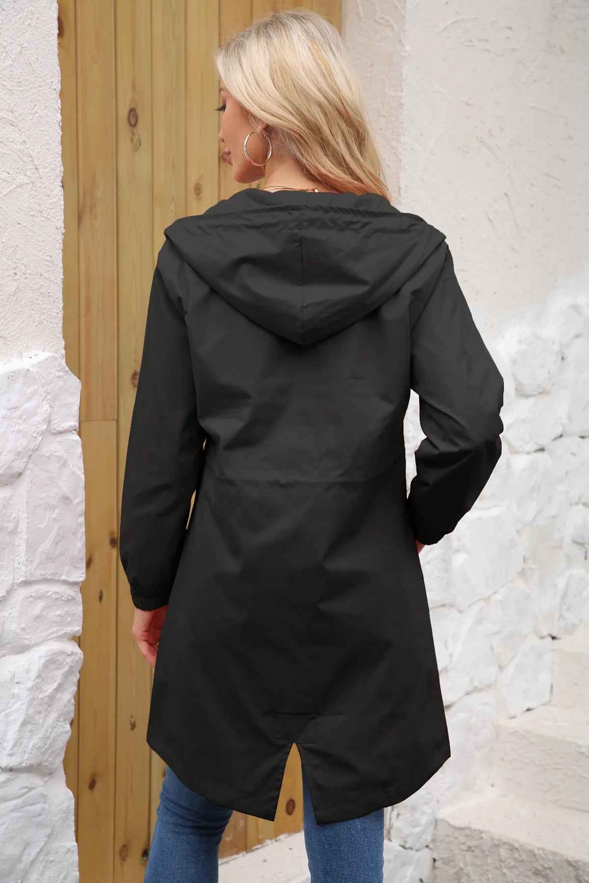 Spring Autumn Women's Trench Coat Water-Repellent Hooded Windbreaker Outdoor Loose Casual Zipper Long Jacket