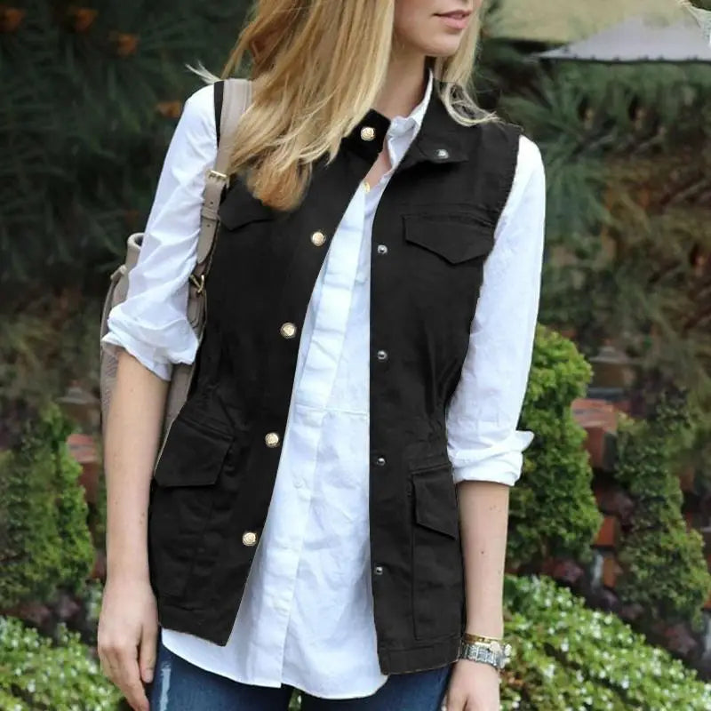 ZANZEA Women Sleeveless Waistcoat Korean Fashion Stand Collar Vest Casual Pockets Solid Tank Outwear 2024 Summer Waist Overalls