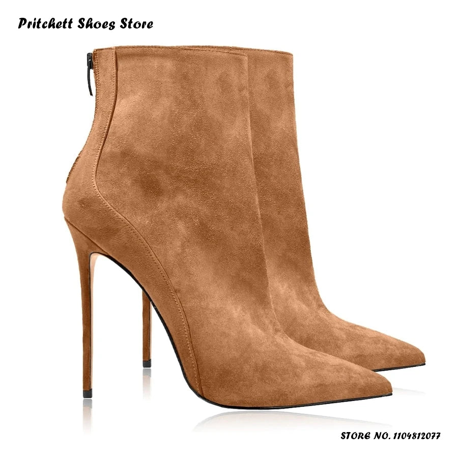 Elegant Pointed Toe Patchwork Ankle Boots With Back Zipper For Women