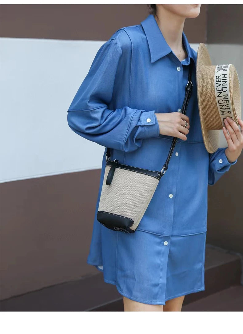 2024 Genuine leather Canvas Crossbody Women's Bag Bucket Bag Autumn Winter Ladies Designer Luxury Brand Lightweight Small Bag