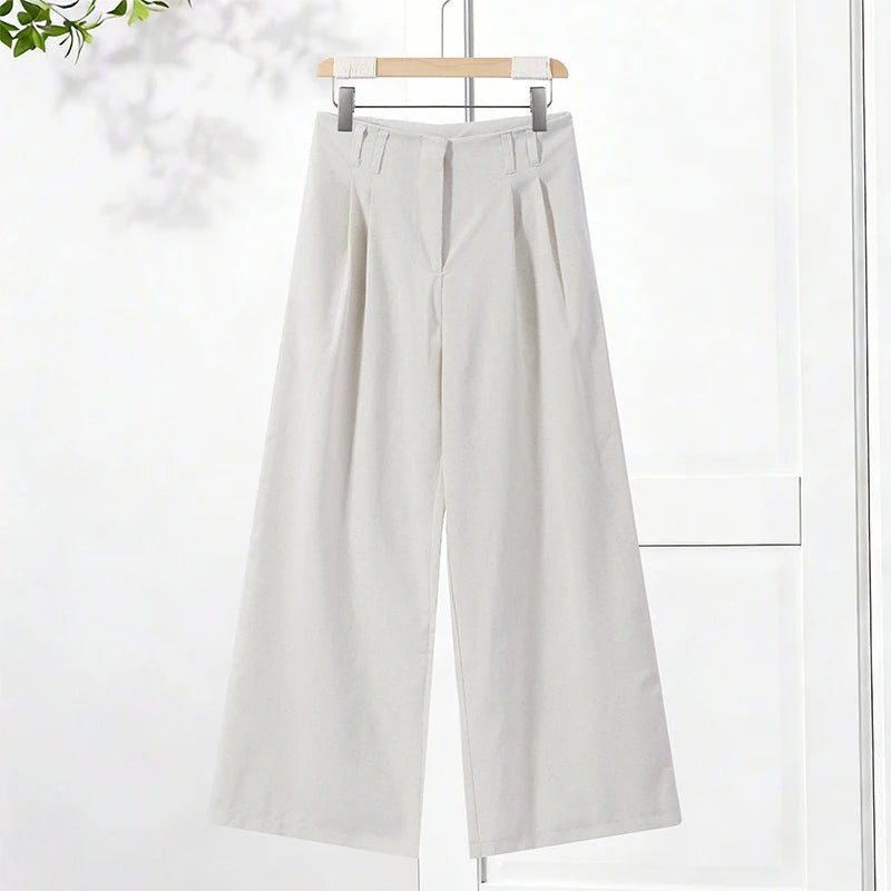 Lace Up Back Lapel Shirt and Loose Pants Set for Women