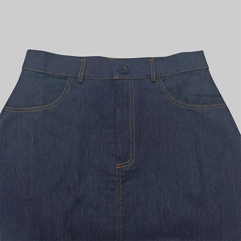 2025 New Fashion Imitation Denim H-Line High Waist Skirts Spring Summer Loose Solid Color Pockets Maxi Skirt For Women