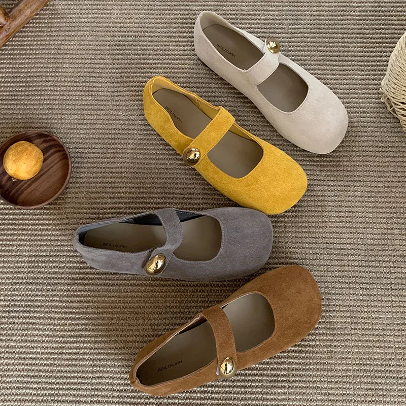 2025 New Fashion Metal Ladies Mary Janes Flats Shoes Casual Female Soft Footwear Shallow Women Flats Lolita Shoes