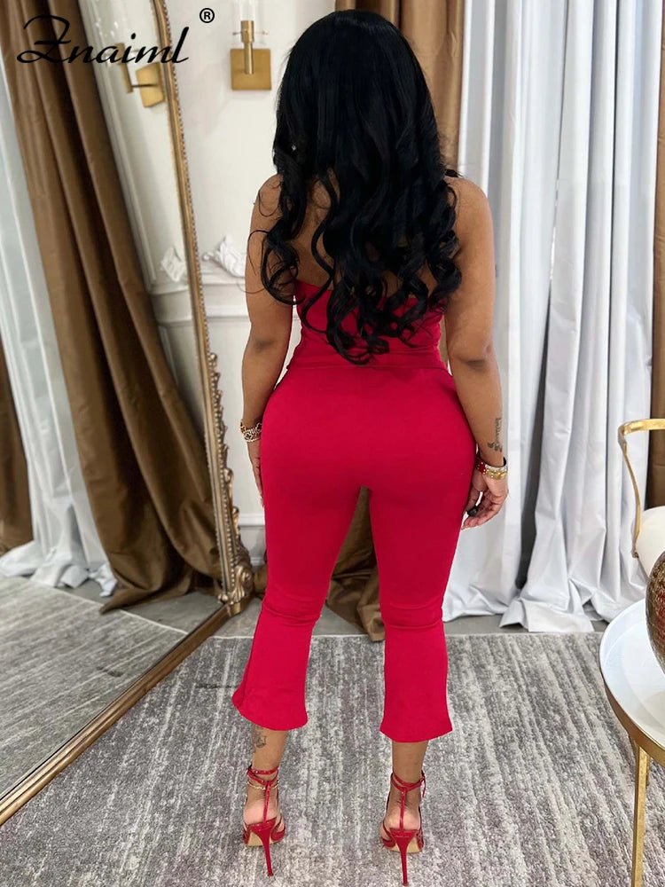 Znaiml Elegant Sleeveless Halter Crop Top and Pants Set Women 2 Pieces Outfits Sexy Night Club Birthday New In Matching Suits