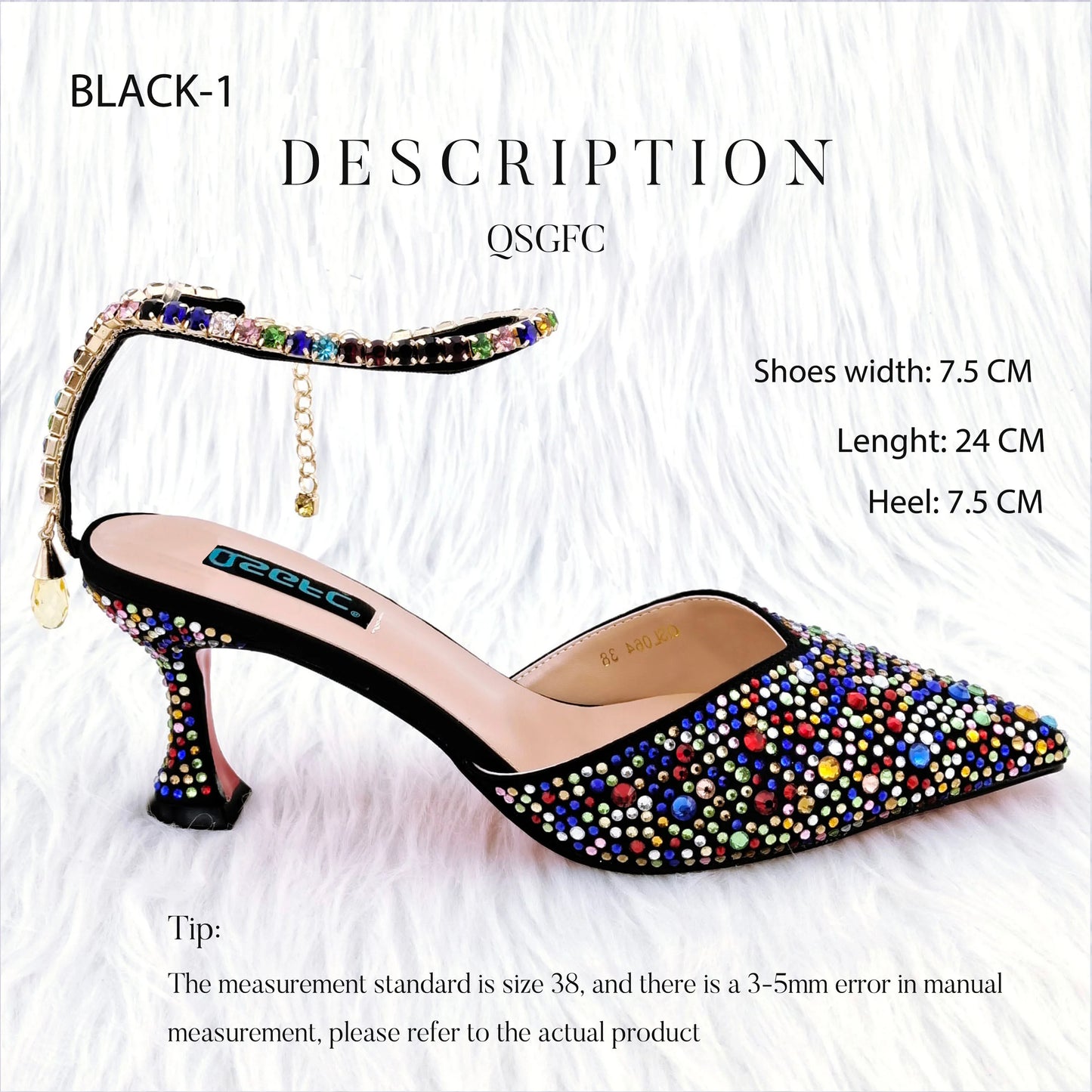 QSGFC Nigerian Popular Pointed Shoes And Bag Handle Soft Small Bag Anklet Design Mid-Heel Women's Shoes