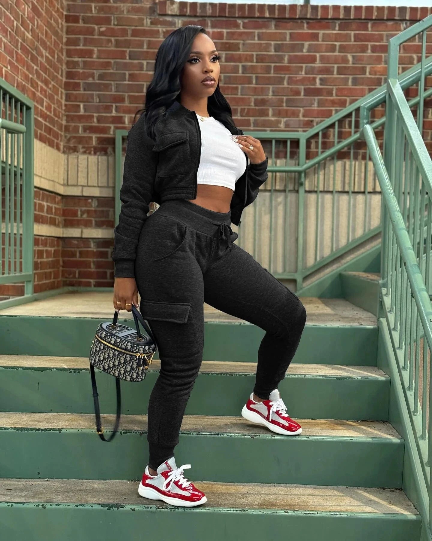 Winter Autumn Cargo Pants Outfit Set Sexy Women Two Pieces Elegant Club Matching Set Lady Casual Tracksuit