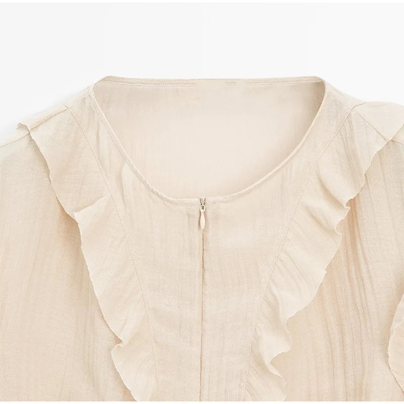 Women Shirt Loose Casual Ruffled Edges Female Blouses V Neck Lace Up Short Woman Shirts Spring Summer Blouse Top 2025 New