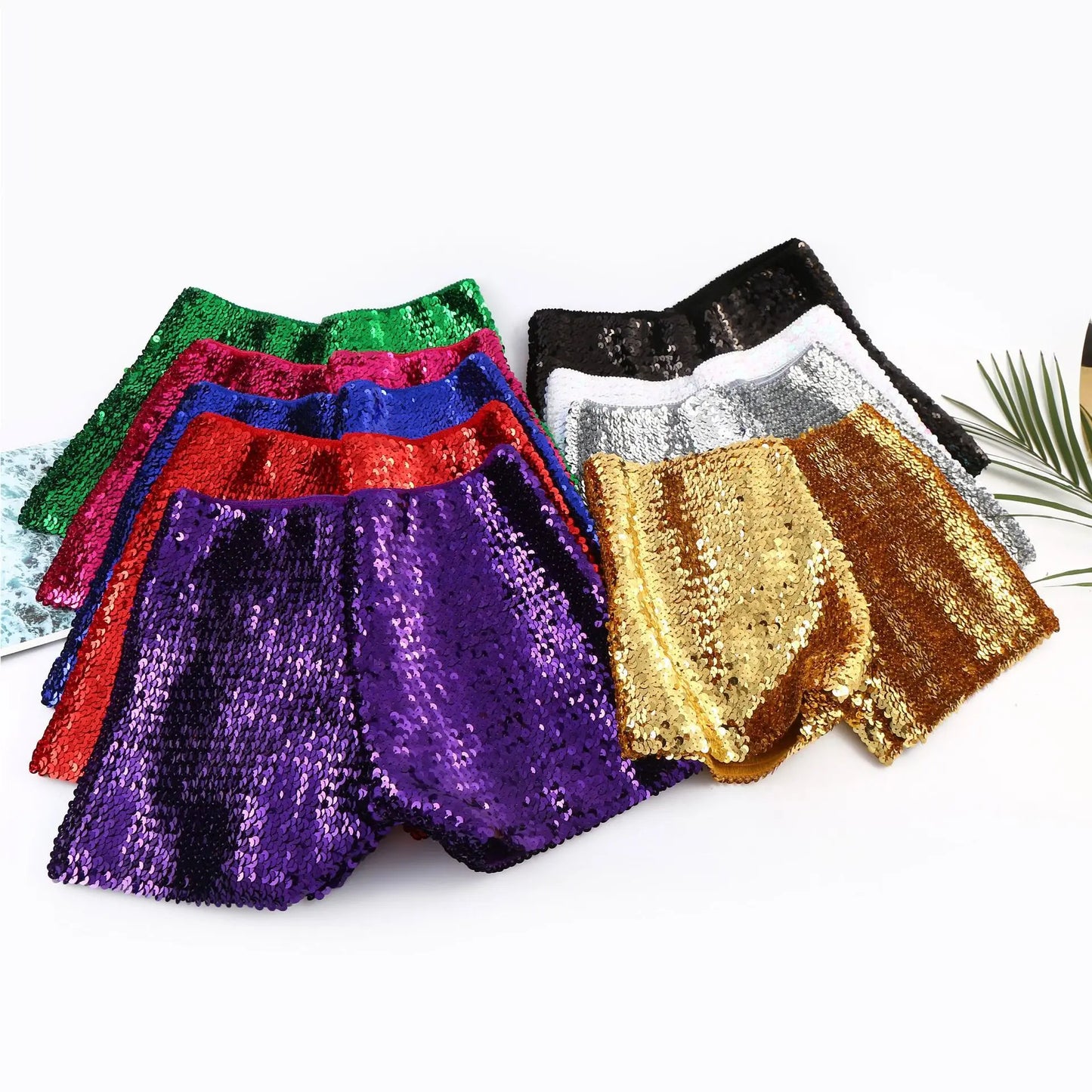 FAGADOER Y2K Sexy Sequin Shorts for Women Purple Golden Sparkling Low Waist Skinny Shorts Hot Girl Streetwear Bottoms 2025 New