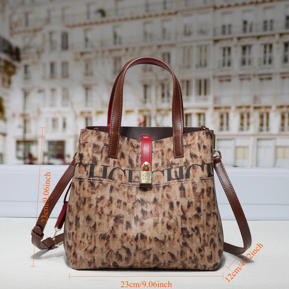 Printed Faux Leather Bucket Shoulder Bag