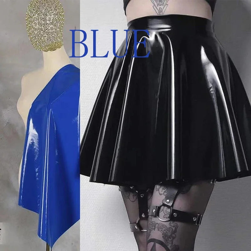Women Gothic PVC A-line Skating Skirt Shiny Patent Leather Pleated Skirt Ladies High Waist Faux Latex Mini Skirt Custom Clubwear